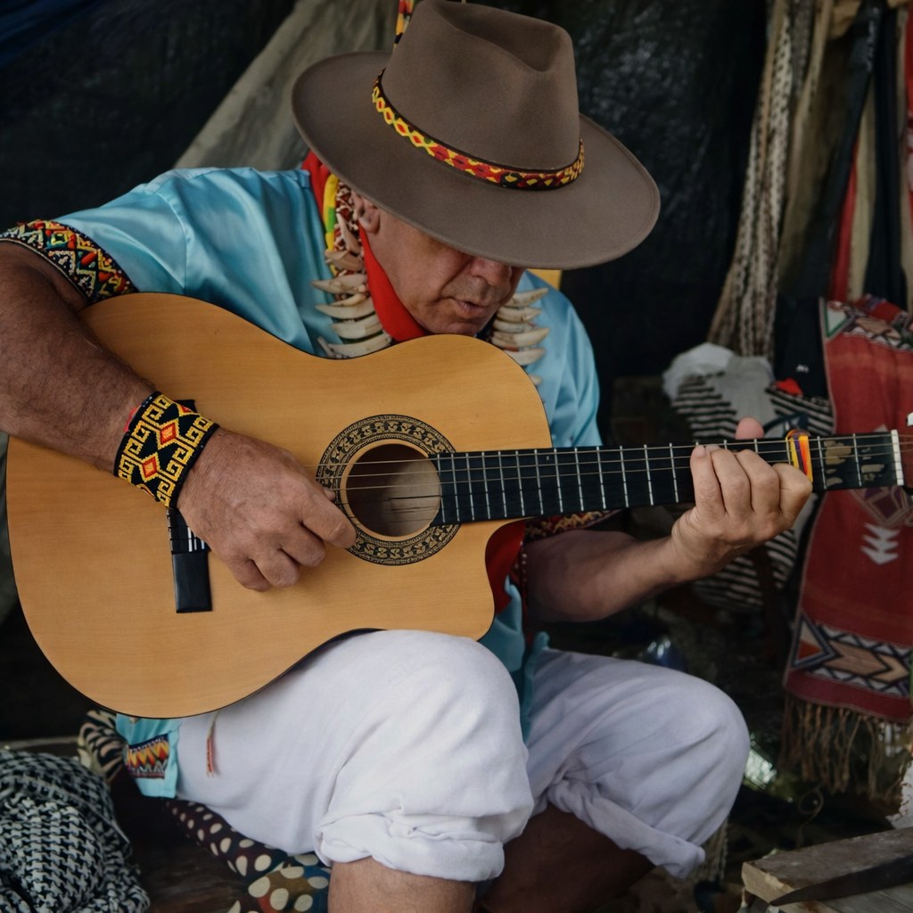 Taita José Mora tocando guitarra